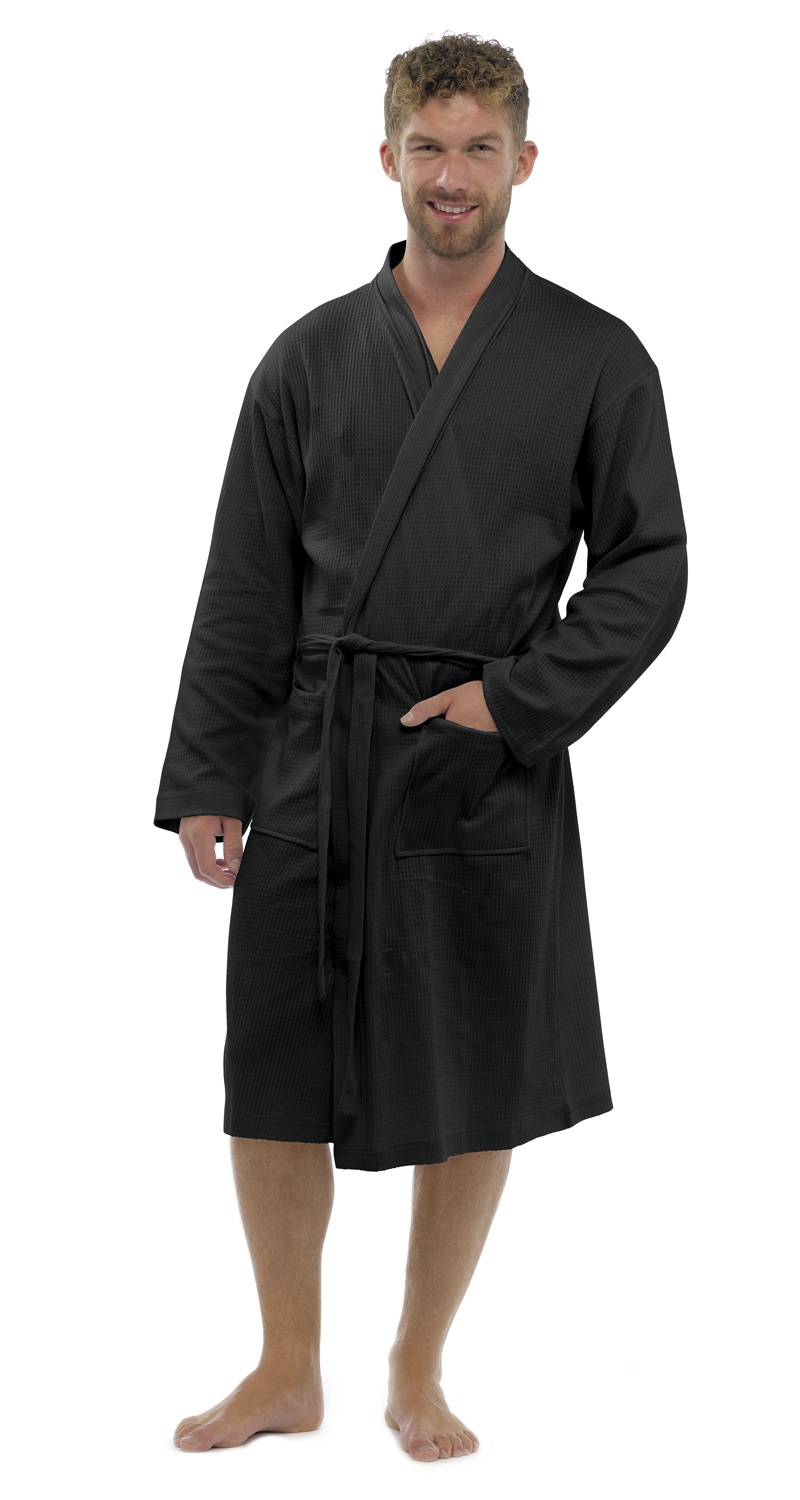 Waffle cotton dressing gown This quality waffle robe is widely used in top Spas and Hotels and is available in a wide range of sizes. Made from Premium quality waffle weave % cotton. Strong and hard wearing, minimum of grams per square metre.